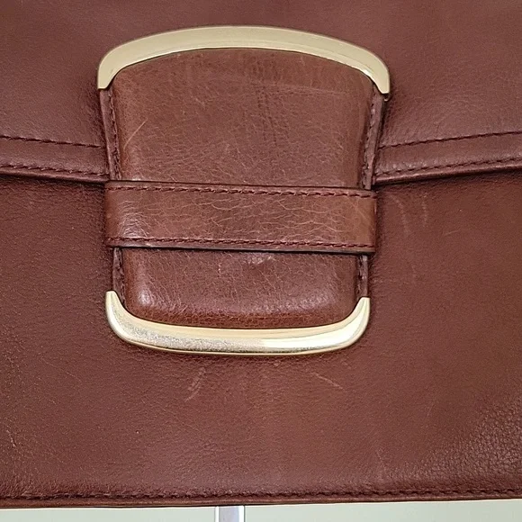 Banana Republic EUC Brown Maroon Chain Leather Shoulder Bag Clutch Flap Closure - Picture 2 of 14